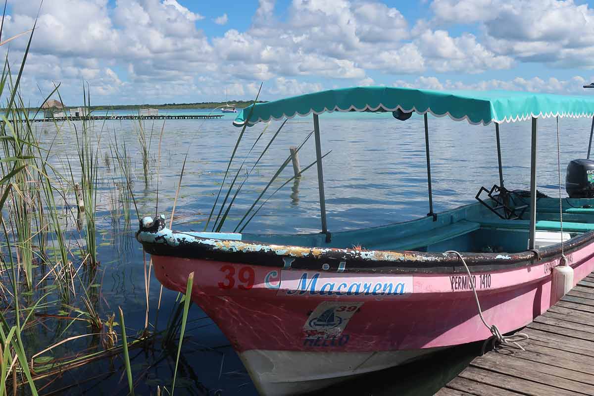 boat on bacalar lake mexico